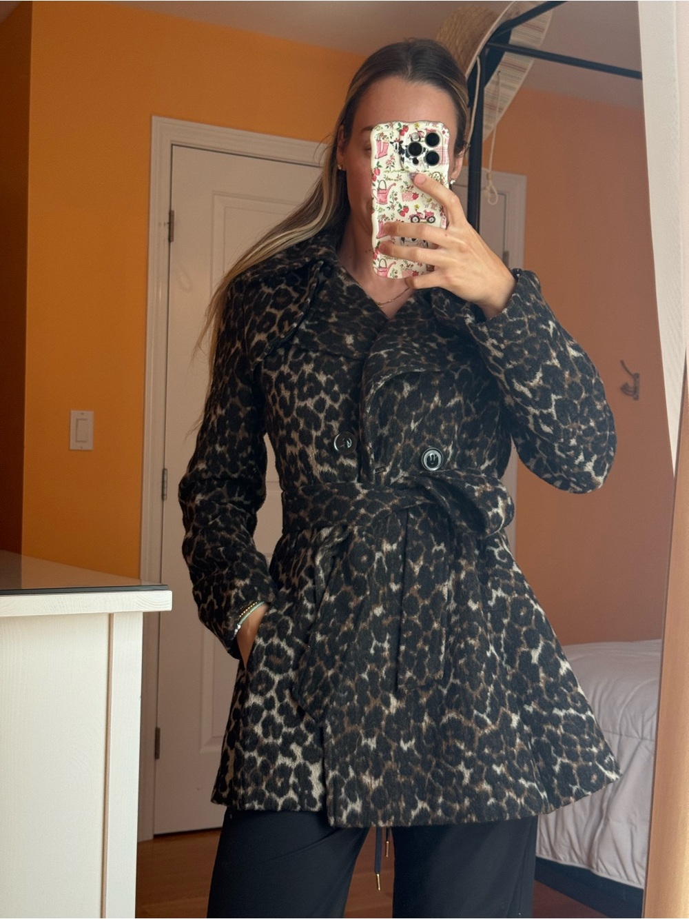 Via Spiga Vintage Leopard Wool Short Trench Coat Belted 6